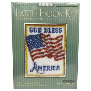 Caron Natura‎ Latch Hook Kit GOD BLESS AMERICA 20X27" Square Flag USA NEW SEALED